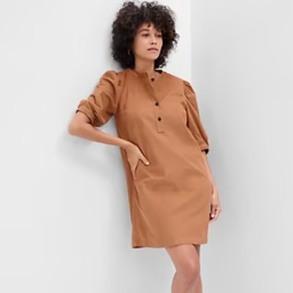 Women's Gap Corduroy Puff Sleeve Mini Dress in Cocoa Brown Size Small NWT - Picture 1 of 8